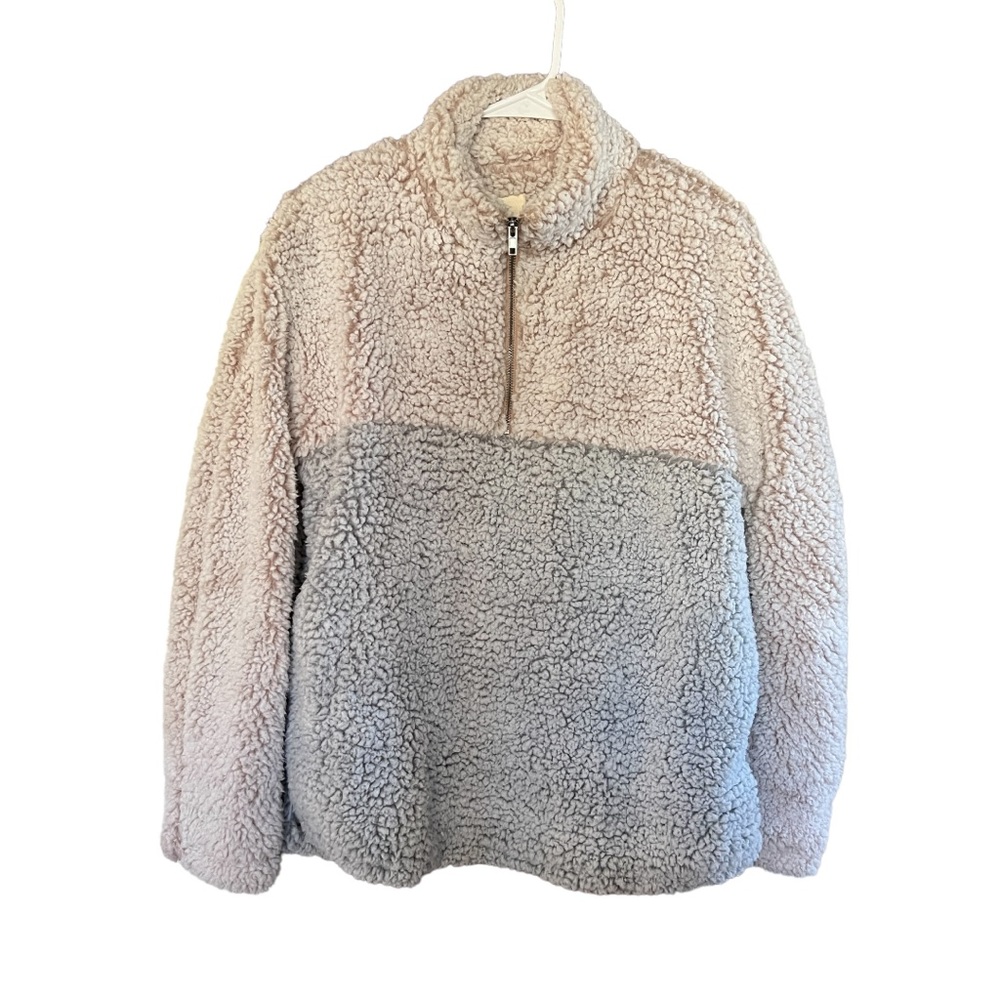 Thread + Supply Gray & Beige Fleece  Sherpa Pullover Sz S